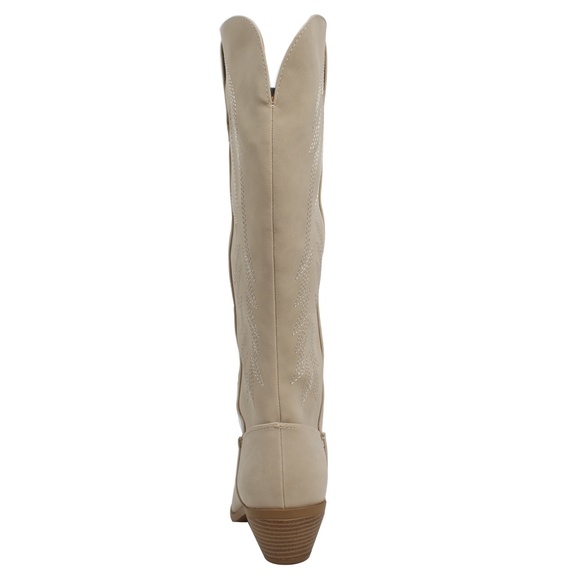 Size 8 Sand Faux Leather Stitching Cowboy Knee High Boots - Picture 5 of 6
